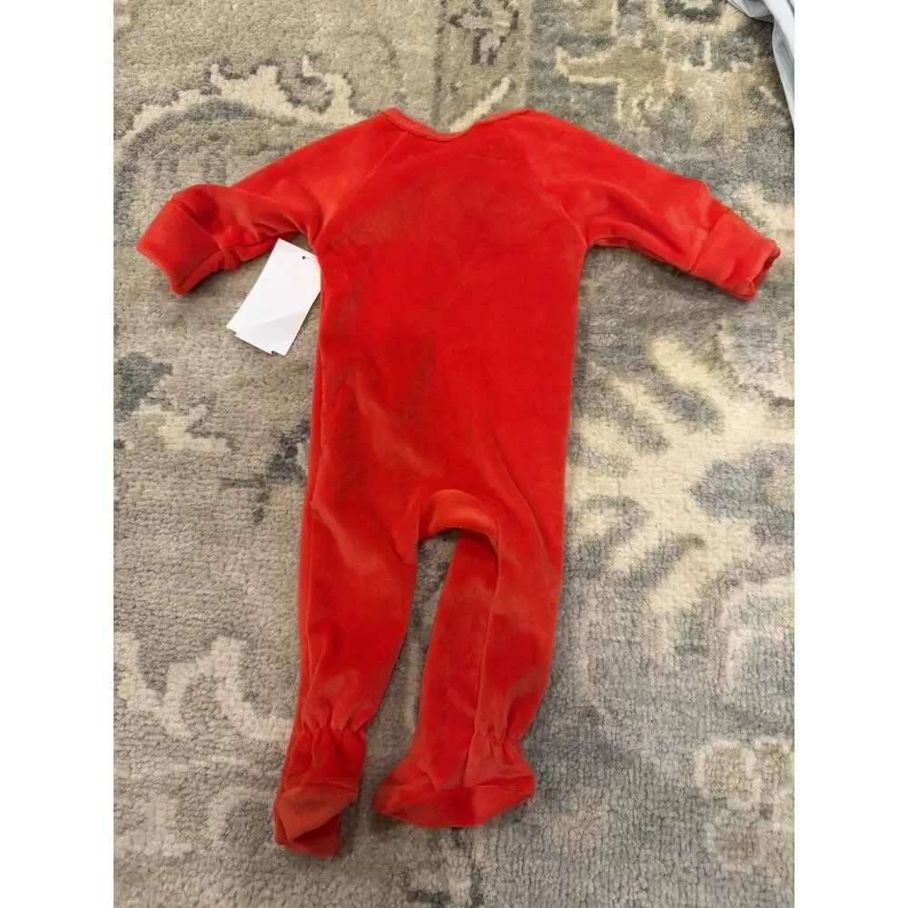 Toby Baby Red Long Sleeve Velour Footie 0-3 Months NWT